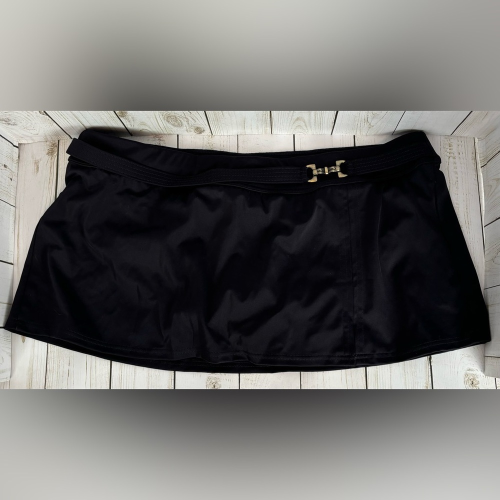 NEW Lands' End‎ Buckle Belted Swim Bottom Skirt Skort 16 Black 12” 0898